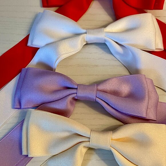 (4) Bow French Barrette Hair Clip Silky Satin Clip long tail double coquette Set - Picture 5 of 10